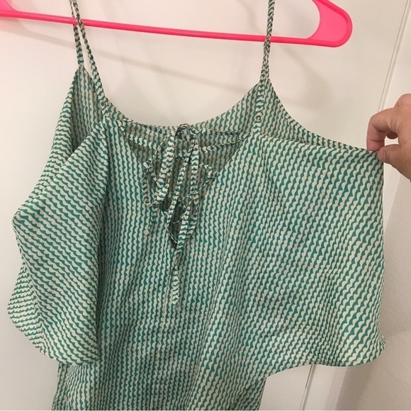 3/$15 Forever 21 green and beige pattern print spaghetti strap maxi flowy dress - Picture 8 of 12